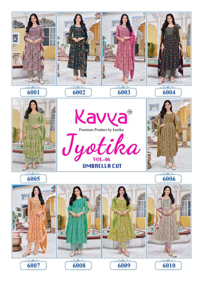 Jyotika Vol 6 By Kavya Capsule Foil Printed Embroidery Kurti With Bottom Dupatta Wholesalers In Mumbai
